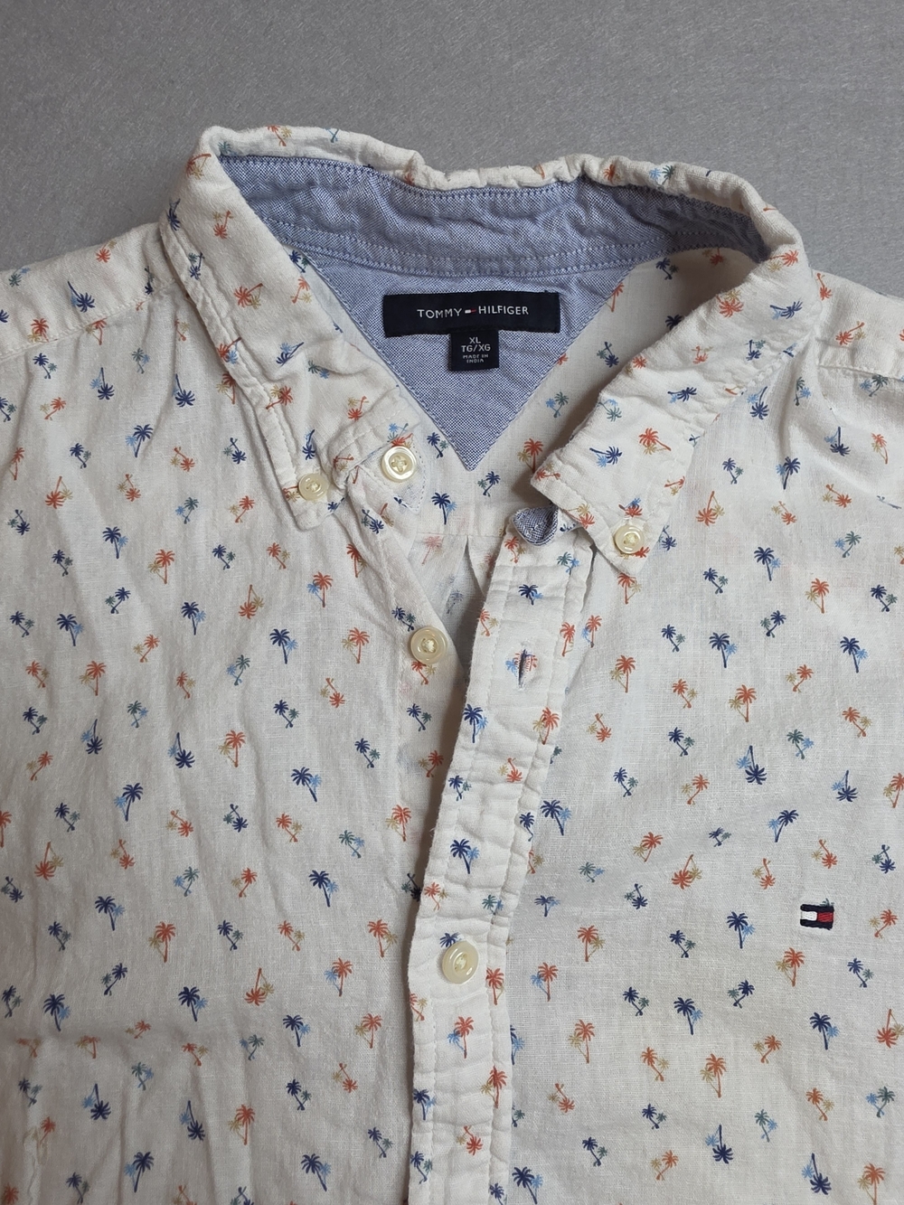 Tommy Hilfiger Men's Cream Palm-Print Button-Down Shirt XL